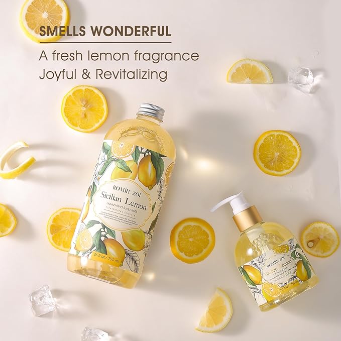 Lemon Scent Liquid Hand Soap Refills - Natural, Gentle & Moisturizing Formula - Family Size 3 Pack, Ideal for Liquid Soap Dispensers in Kitchen and Bathroom