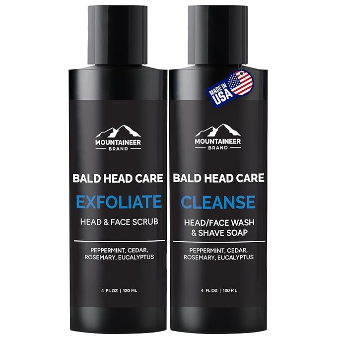 Mountaineer Brand Bald Head Exfoliator & Shampoo | Fresh & Natural Scent | Bald Head Care for Men | Made in WV | Exfoliating Scalp Scrub | Hydrating Soap & Wash | 4oz