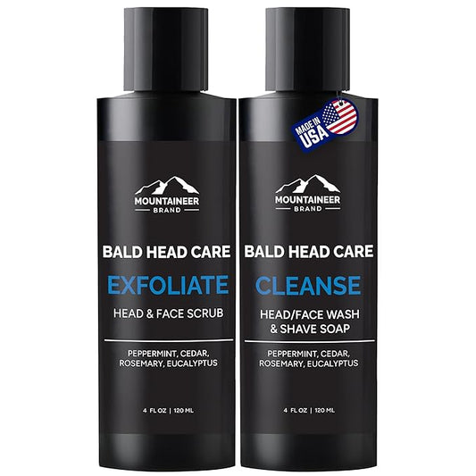Mountaineer Brand Bald Head Exfoliator & Shampoo | Fresh & Natural Scent | Bald Head Care for Men | Made in WV | Exfoliating Scalp Scrub | Hydrating Soap & Wash | 4oz