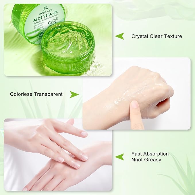 3-Pack Pure Aloe Vera Gel for Face & Body, 98% Pure Aloe Vera Gel for Skin, Scalp, & Hair, Soothing Aloe Face Moisturizer, Multipurpose Skin Care(30oz)