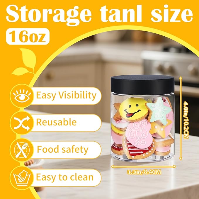 36 PCS 16 OZ Plastic Jars with Screw On Lids, Pen and Labels Refillable Empty Round Slime Cosmetics Containers for Storing Dry Food, Makeup, Slime, Honey Jam, Cream, Butter, Lotion, black