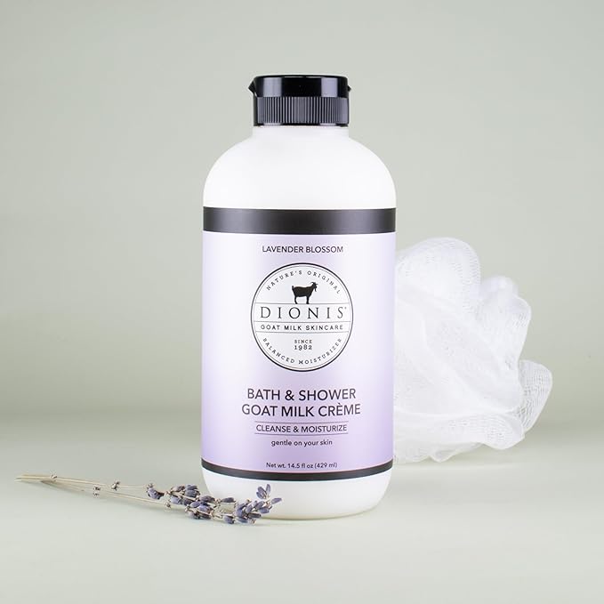 Dionis Goat Milk Skincare Lavender Blossom Bath Soap & Liquid Shower Crème, Skin Moisturizer & Hydrating Body Wash Made in The USA, Cruelty Free Shower Gel For Sensitive Skin, 14.5 oz Bottle