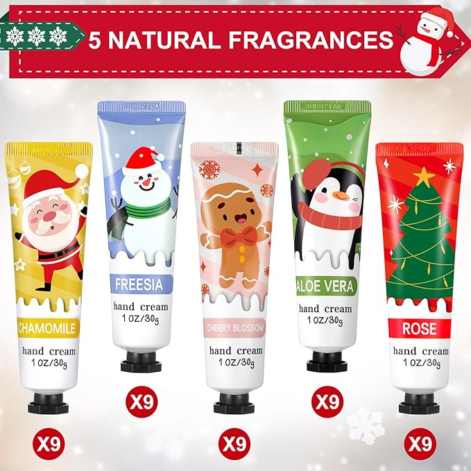 45 Pcs Christmas Hand Cream Gift Set Natural Plant Fragrance Hand Lotion Travel Size Mini Holiday Hand Cream Bulk Moisturizing Cream Dry Cracked for Women Mom Christmas Stocking Stuffers Gift