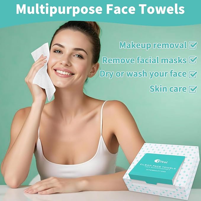 Face Towels, 10"×12" Disposable Face Towel, Face Towelettes XL, Ultra Soft Makeup Remover Dry Wipes, Thick Face Towel for Travel, 45 Count (3 Pack)
