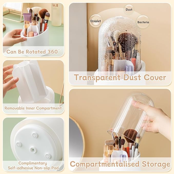 Makeup Organizer for Vanity, Skincare Organizer, Makeup Storage Drawers, Cosmetics Organizer with Lid, Makeup Brush Holder Rotating, Dressing Table Organizer, Large Makeup Box(White)