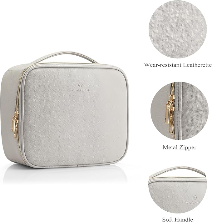 Vlando Toiletry Bag, Large Wash Bag, Travel Cosmetic Make-up Bag, Multi-compartment with Dividers for Cosmetics Makeup Brushes Toiletry Jewelry Accessories, Grey