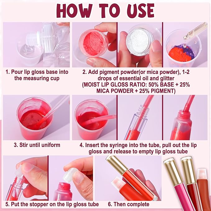 JCOOS Diy Lip Gloss Kit, Lip Gloss Making Kit, LipGloss Making Kit Make Your Own Lip Gloss Making Supplies, Shimmery LipGloss Base, Empty Tubes, Jojoba Oil, Women Teen Girl Gifts Trendy Stuff