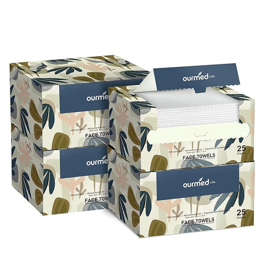 Ourmed Life Face Towels, Disposable Biodegradable Facial Towels for Sensitive Skin, Lint- free Face Wipes for Washing Face, Skincare and Makeup Remover, Dry Wipes, 10"×12" Extra Large, 200 Count