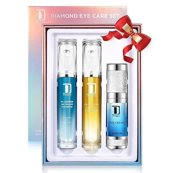 Dongyu Caffeine Eye Cream Set: Eye Serum Kit for Dark Circles Puffiness - Anti Aging Eye Cream Set for Fine Lines Wrinkles Day Night Use - Self Care Gifts for Women Birthday Gifts for Her