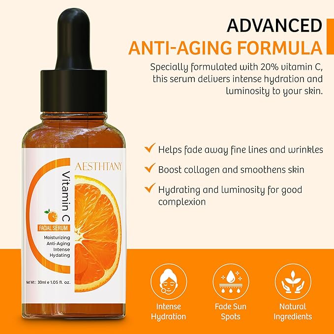 Elite Glow: Best Vitamin C Serum for Face with Vitamin E, Retinol & Hyaluronic Acid - Anti Aging Serum Erase Fine Lines, Dark Spots while Hydrate & Brighten All Skin Types of Men & Women | 1Fl Oz