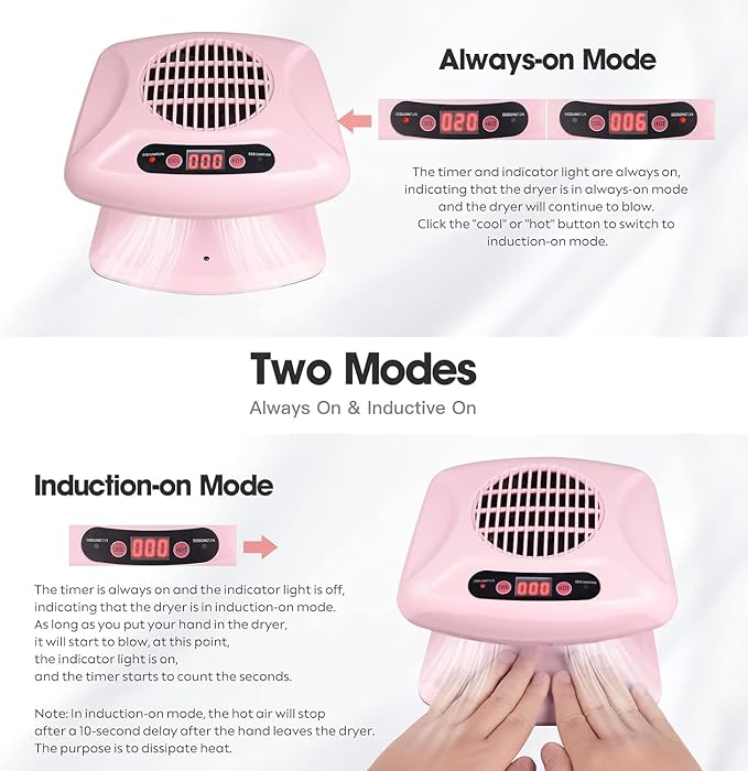 Air Nail Dryer, 300W Nail Art Blower with Automatic Sensor, Professional Air Nail Fan Blow Dryer for Both Hands and Feet, Nail Polish Drying Fan Manicure Tool for Home Salon