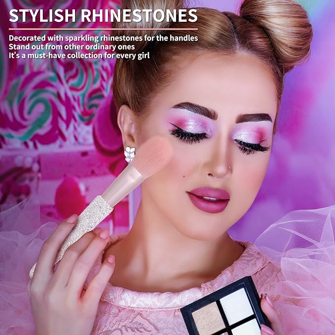 Professional Makeup Brushes Set 11PCS Bling Rhinestone Face Cosmetics Blending Liquid Foundation Powder Concealer Eye Shadows Make Up Beauty Tool Glitter (White)