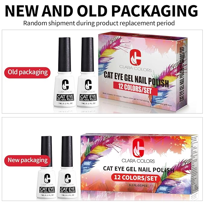 Clara Colors 12 Colors Cat Eye Gel Nail Polish Set Not Black Magnetic Nail Polish Set Holographic Glitter 9D Galaxy Series Cat Eye Gel Polish Set with 2 Magnet Stick for Home DIY Soak Off UV LED