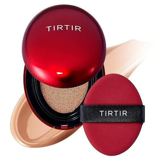 TIRTIR Mask Fit Red Cushion Foundation | Full coverage, Weightless, Skin fit, Satin Glow Finish, Korean Makeup Cushion Foundation (#33C Hazel, 0.63 Fl Oz)