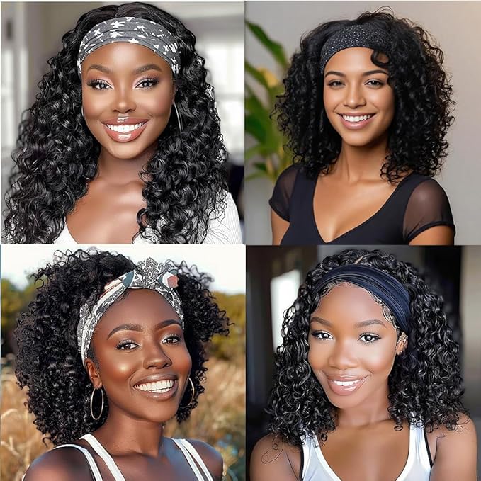 JCL Headband Wig - 14 Inch Curly Human Hair Wig, Glueless, Lace Front, Deep Wave, Natural Color, for Black Women