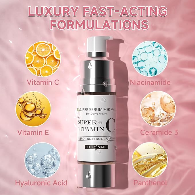Super Vitamin C Serum for Women Over 70, All-In-One Hydrating Vitamin C Face Serum for Smooths Fine Lines, 1 FLOZ-2pack