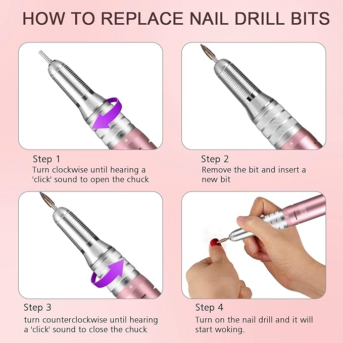 35000RPM Portable Nail Drill Machine, HoMove Professional Nail Drill Machine, Rechargeable Electric Efile Nail Drills for Acrylic Gel Nails, Cordless Portable Nails Drill【Rose Gold】