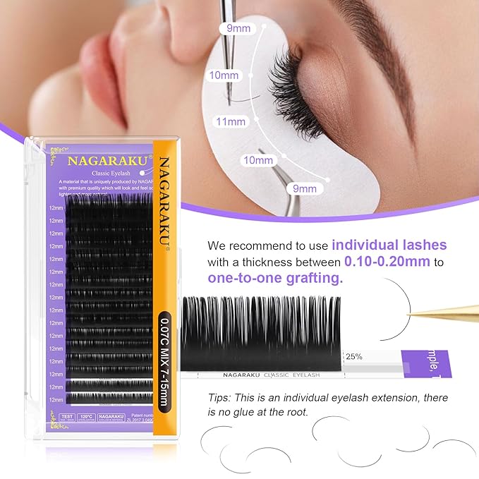 NAGARAKU Eyelash Extensions Individual Lashes Extensions Classic Lash Matte Black 16 Rows Soft Natural Matte Black Professional Beauty Salon Lash Supplies -0.15B 9mm