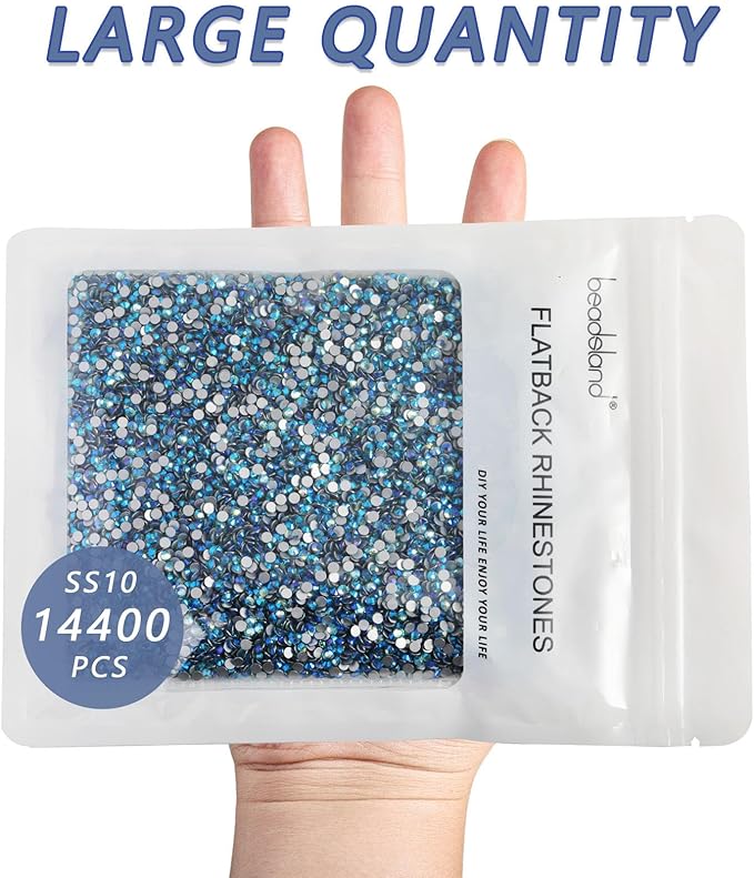 Beadsland Flatback Rhinestones Bulk,14400pcs Rhinestones for Nails Crafts Clothes DIY Decoration, Aquamarine AB, SS20, 4.6-4.8mm