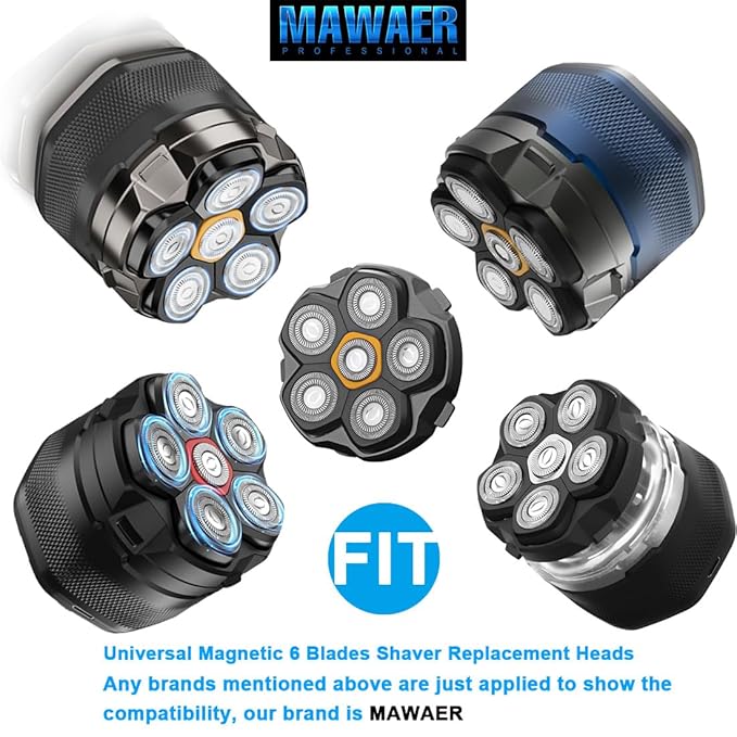 2 pcs Half of the 6 Blade Magnetic Replacement Shaving Head, Head shaver replacement heads