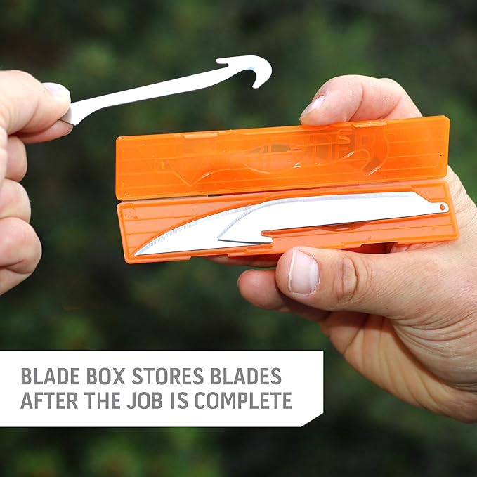 OUTDOOR EDGE 3.5" RazorSafe Replacement Knife Blades - 6 Piece Combo Set (3 Drop-Point, 2 Boning/Fillet, 1 Gutting Blades) Plus Blade Storage Box