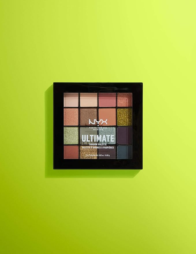NYX Professional Makeup Ultimate Eye Shadow Palette, Pressed Pigments, Vegan Formula, 16 Shades, Matte, Satin, Metallic, Shade: Ultimate Utopia