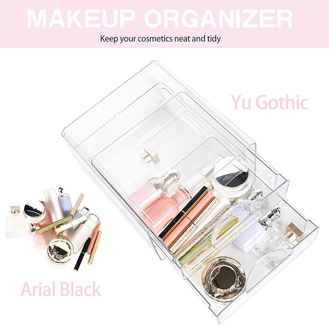 Clear Stackable Storage Drawers,Acrylic Makeup Drawer Organizer with 2 Drawers,Stackable Storage Bins for Skincare,Cosmetics,Beauty Supplies,for Vanity,Bathroom,Kitchen Countertop,Pantry Organization