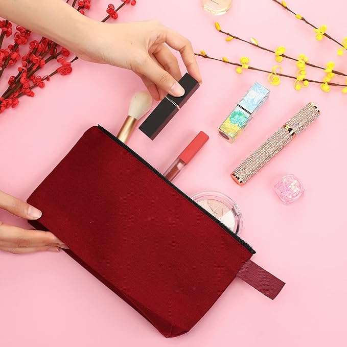 Reginary 60 Pieces Canvas Makeup Bags Bulk End of School Years Gift Cute Travel Cosmetic Pouch Multipurpose Blank Small Toiletry Bag DIY with Zipper for Travel Women Teens,15 Colors(9.8 x 5 x 2 Inch)