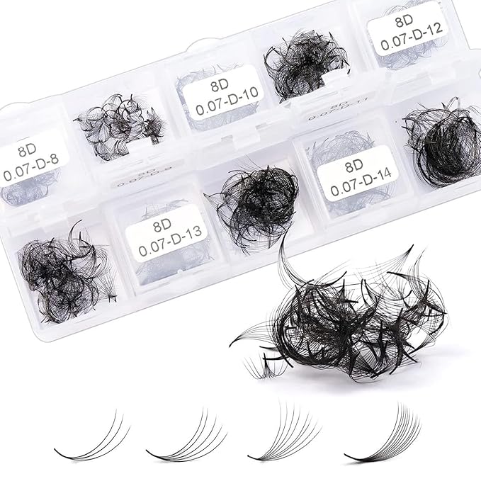 1000 Promade Fans Handmade 3D~ 8D 0.07mm Premade Fans Eyelash Extensions 8-15mm Ten Mixed Lengths C D Curl Multiple Options Loose Fans Lash Extensions Promades Eyelash Fans (8D 0.07 D 8-15mm)