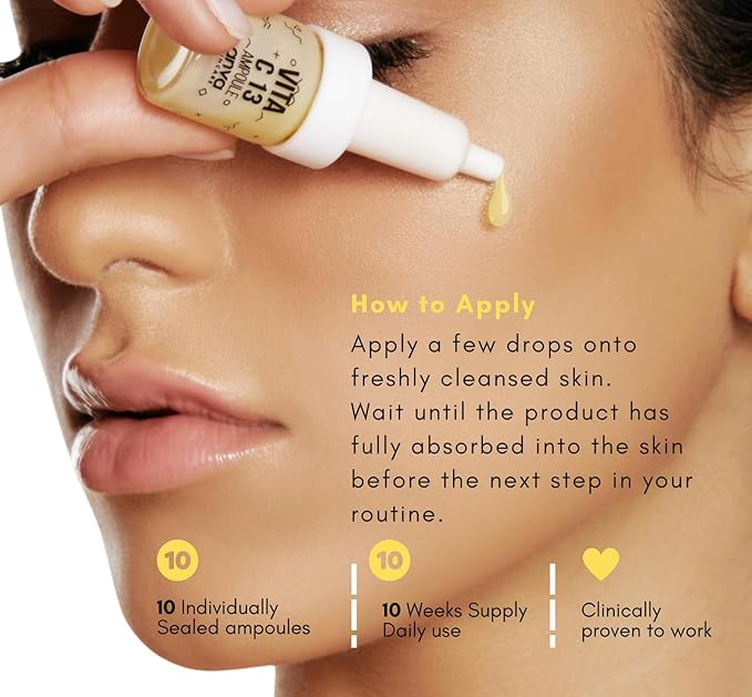 Korean Vitamin C Serum with Glutathione – 13% Stabilized Face Serum for Bright, Even Skin – Anti-Aging Ampoule for Dark Spots, Fine Lines & Wrinkles | 10 x 5ml (8 Week Supply)