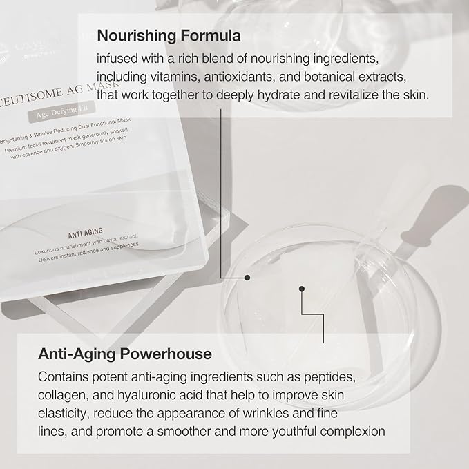 Ceutisome AG Mask – Premium Black Caviar Anti-Aging, Anti-Wrinkle Facial Sheet Mask, Rejuvenating & Firming (6 Sheets/Box)