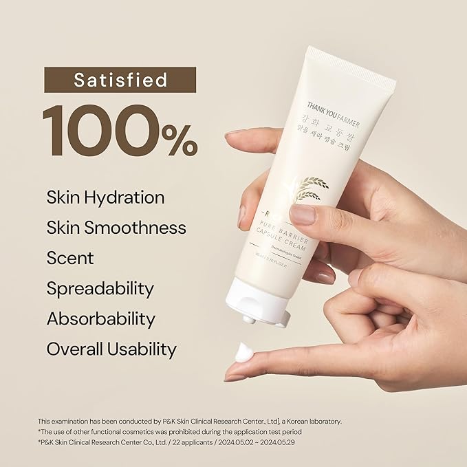 THANKYOU FARMER Rice Pure Barrier Capsule Cream - Moisturizing & Skin Barrier Cream | Hypoallergenic, Dermatologist Tested | Korean Skincare with Ceramide Capsules & Korean Rice Extract