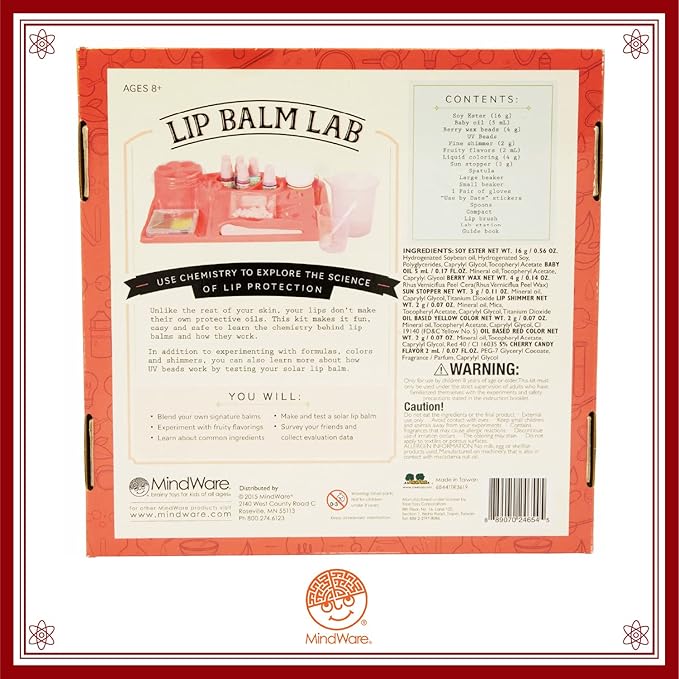 MindWare Science Academy Lip Balm Lab Kit | Includes 18pcs for DIY Lip Balms to Teach Kids & Teens Cosmetic Chemistry