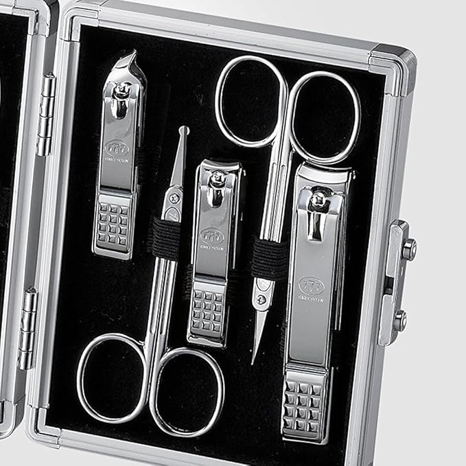 World No.1 THREE SEVEN 777 Manicure Pedicure All-in-One Grooming Kit - Nail Clippers (11 PC, TS-16000VC) Hard Case International Version (Silver)
