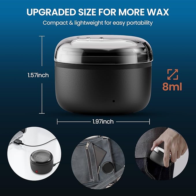 Nose Wax Kit Men, Ear Hair Removal For Men, Ear Hair Waxing Kit with 100 g Wax, 40 Nose Sticks, 20 Times Use, Usb Rapid Heating, Constant Temperature, Painless, Black