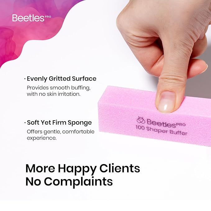 Beetles Nail Buffer Sanding Block 100 Grit 4-Sided Nail Buffers Blocks Nail File Pink for Nail Art Manicure 10 Pack