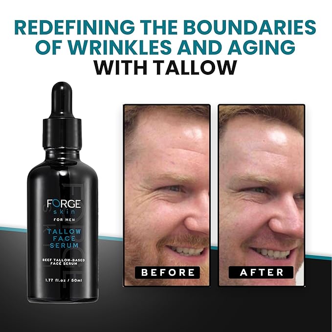 Original Forge Skin Men's Anti-Wrinkle Night Beef Tallow for Face Skin Care - 50ML | Green Tea Face Serum Brightening Serum Skincare For Men | Pore Minimizing Beef Tallow for Skin Glow and Hydration