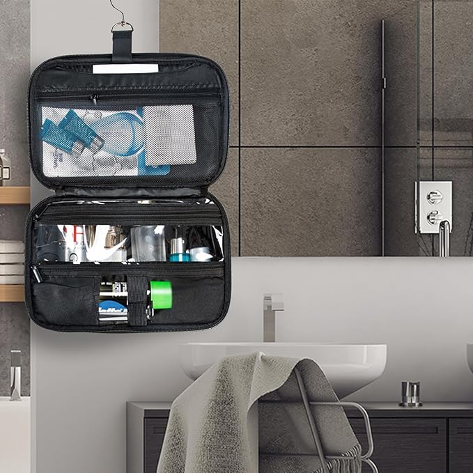 BAGSPRITE Large Hanging Toiletry Bag for Men and Women - Water-Resistant Travel Toiletry Bag - Makeup Cosmetic Bag Travel Organizer for Accessories, Shampoo, Full-size Container