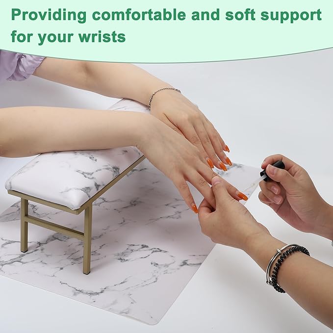 VOCOSTE 1 Set Arm Rest for Nails Tech, Non-Slip Nail Arm Rest, Manicure Hand Rest with Nail Table Mat, Hand Rest for Nails Tech, Nail Hand Rest, White Marble