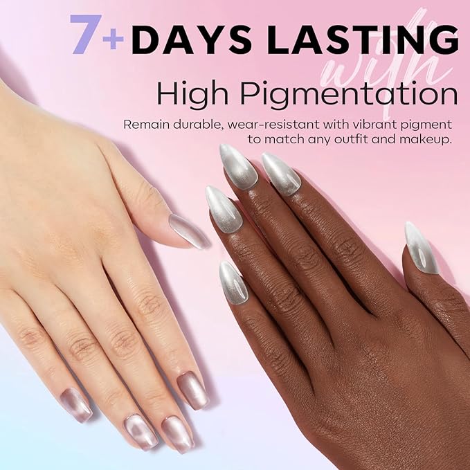 modelones Cat Eye Nail Polish Set, 6 Colors Magnetic Silver Pink Red Purple Quick Dry Mini Nail Lacquer Kit, Green Orange Blue Long Lasting Crystal Velvet Manicure Home DIY Fall Gift for Women Girl