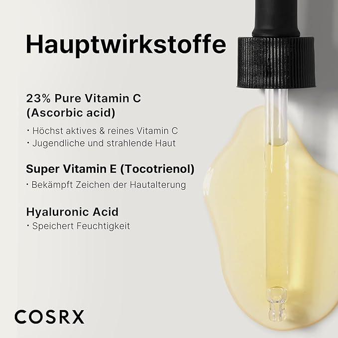 COSRX Pure Vitamin C 23% Serum with Vitamin E & Hyaluronic Acid, Hydrating Facial Serum for Fine Lines, Uneven Skin Tone & Dull Skin, 0.7oz/20g, Korean Skin Care