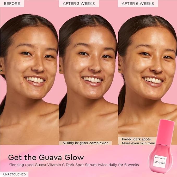 Glow Recipe Soothe, Glow & Bright Gift Set - Dew Drops Hydrating Niacinamide Serum + Avocado Ceramide Barrier Repair + Guava Dark Spot Vitamin C Serum - Korean Skincare Travel Kit (3 Count)