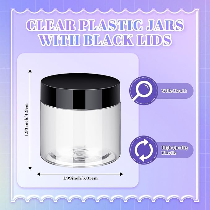 Aoriher 150 Pcs Plastic Container Jars with Lids Round Cosmetic Jars Empty Plastic Container for Lotion, Cream, Ointments, Makeup, Eye Shadow, Rhinestone, Samples, Pot, Travel Storage(2 oz,Black)