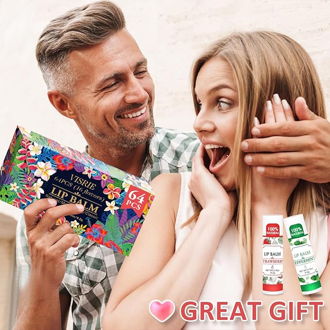 64 Pack Lip Balm, Natural Lip Balm Bulk with Vitamin E and Coconut Oil, Bulk Moisturizing Lip Balms for Dry Lips-16 Flavors