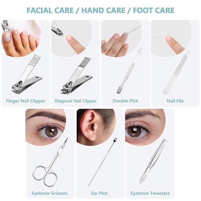 12 Set Manicure Set Bulk Mini Manicure Nail Clipper Kit 7 in 1 Stainless Steel Professional Nail Care Pedicure with Travel Portable Bag Grooming Kits for Women Men Home(Green)