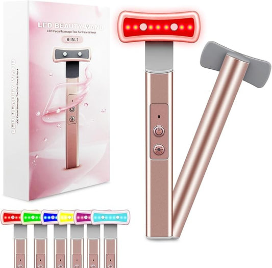 Red Light Therapy for Face, 6 in 1 LED Light Therapy Eye Equipment for Skin,Face Wand with Facial Massager, Skincare Facial Wand,Vibration, Thermal, Microcurrent,Portable Beauty Tools