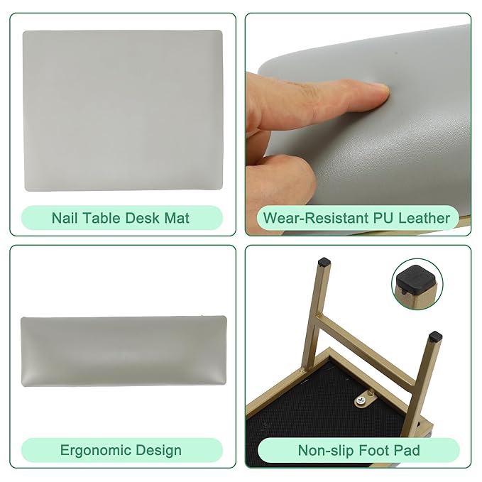 VOCOSTE 1 Set Arm Rest for Nails Tech, Non-Slip Nail Arm Rest, Manicure Hand Rest with Nail Table Mat, Hand Rest for Nails Tech, Nail Hand Rest, Gray