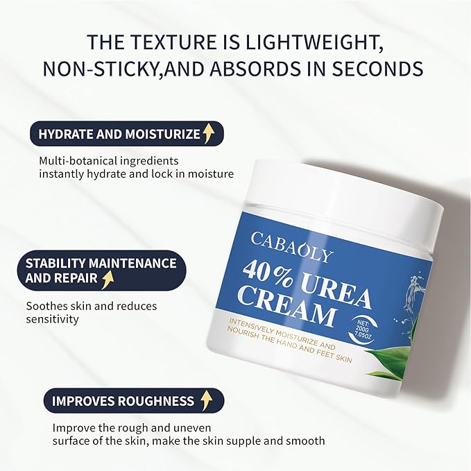 Urea Cream 40 Percent for Feet Maximum Strength, Urea Foot and Hand Cream with Powerful Hydration for Dry Skin, Cracked Heels, Deeply Moisturizing for All Skin Types 7.05oz