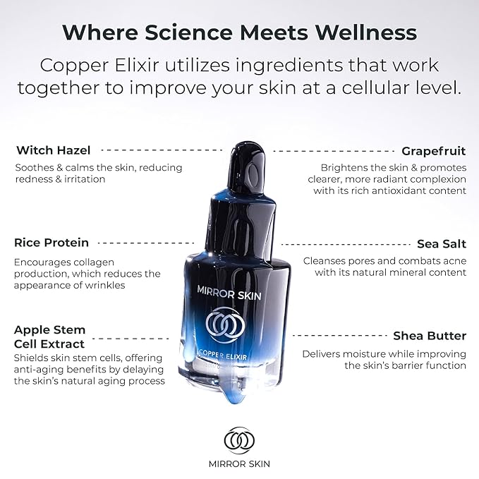 (.5 fl oz) - Copper Peptides Face Serum - Boost Collagen & Cell Renewal - Firm, Tone & Glow - Shea Butter, Witch Hazel & Apple Stem Cells - Facial Skin Care Products, Beauty & Self Care