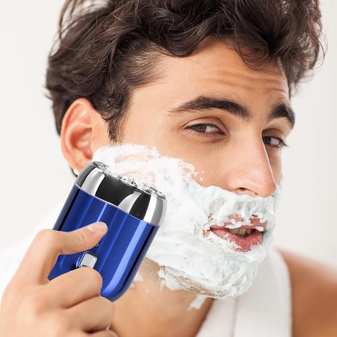 Mini Electric Shaver for Men, Upgrade Pocket Dual Head Shaver, Portable Razor for Men, Rechargeable Waterproof Compact Travel Electric Razor, USB Close Battery shavers (Blue)